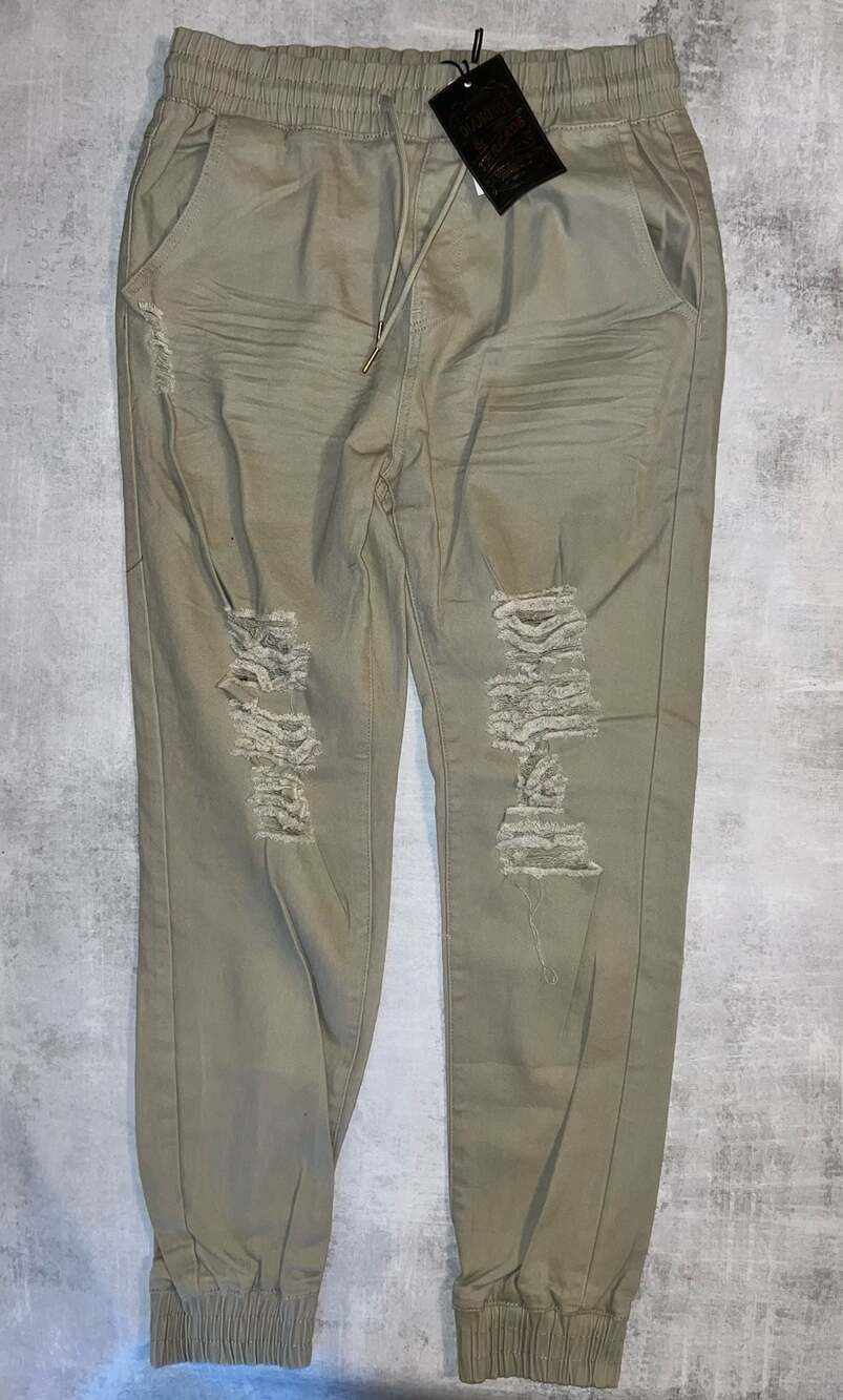 Diamonds & Threads DTP340 Men's Distressed Khaki Joggers